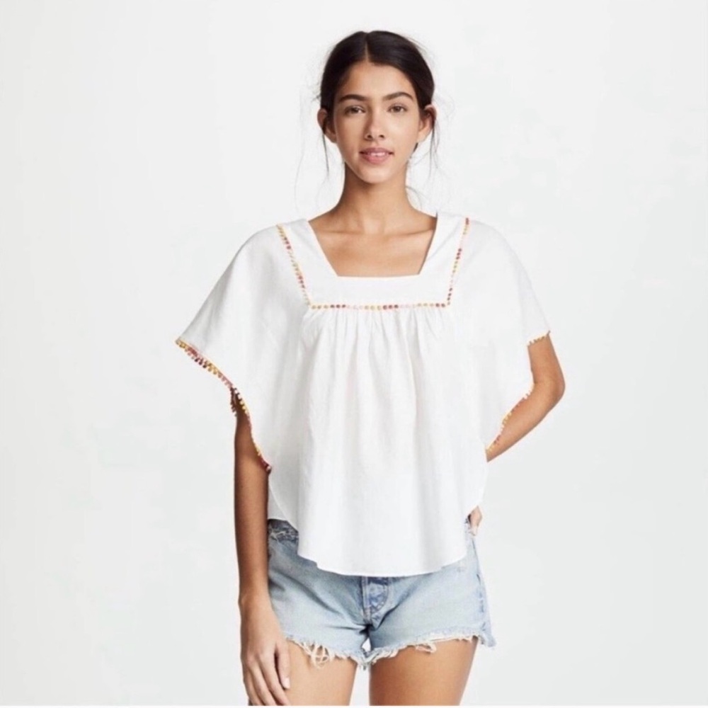 Madewell Pom Pom Square Neck Top Size XS